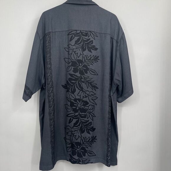 Tommy Bahama Dark Gray Silk Hawaiian Floral Long Sleeve Button-Up Shirt 2XL - Picture 4 of 5